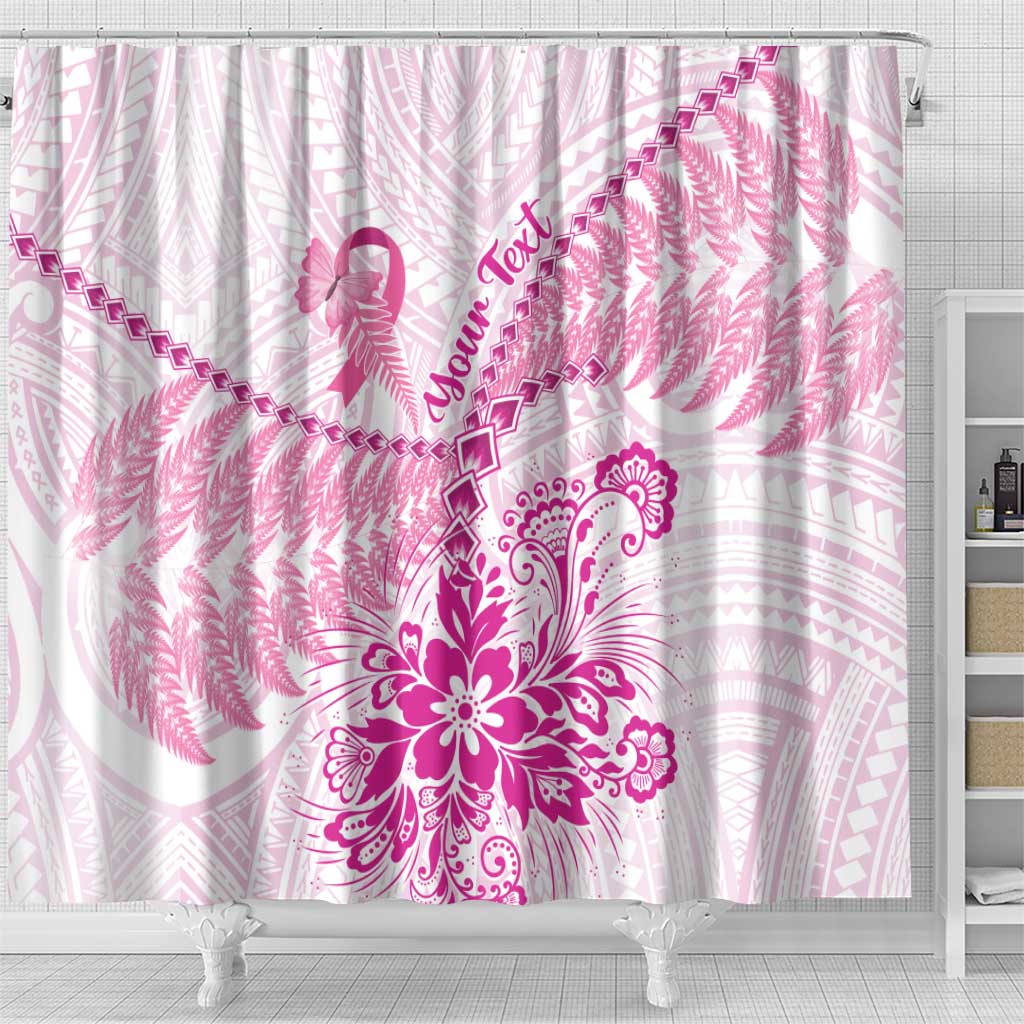 Personalised New Zealand Pink Fern Breast Cancer Shower Curtain Polynesian Pattern