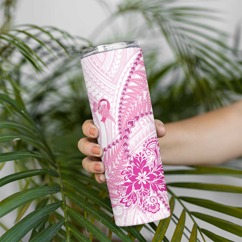 Personalised New Zealand Pink Fern Breast Cancer Skinny Tumbler Polynesian Pattern LT01 - Polynesian Pride