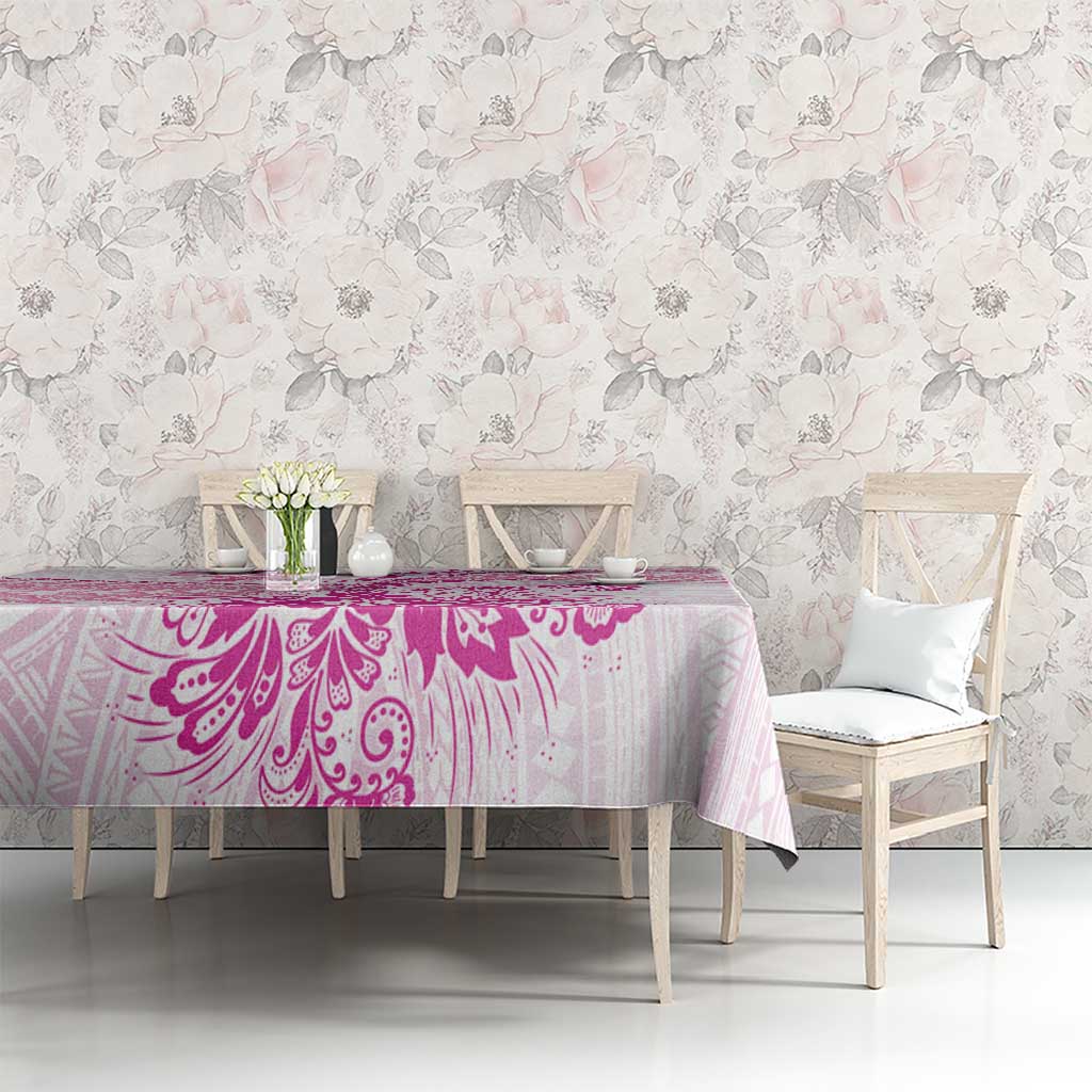 Personalised New Zealand Pink Fern Breast Cancer Tablecloth Polynesian Pattern