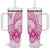 Personalised New Zealand Pink Fern Breast Cancer Tumbler With Handle Polynesian Pattern