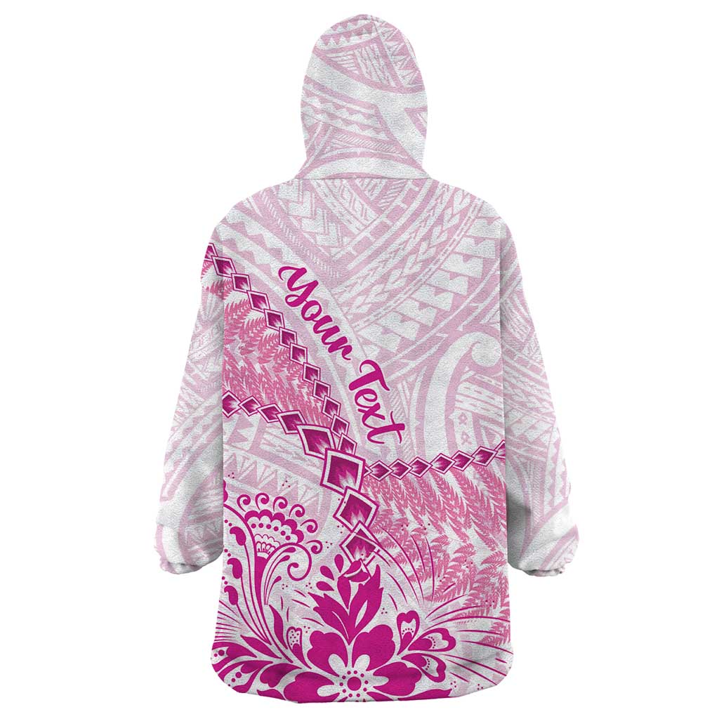 Personalised New Zealand Pink Fern Breast Cancer Wearable Blanket Hoodie Polynesian Pattern LT01 - Polynesian Pride