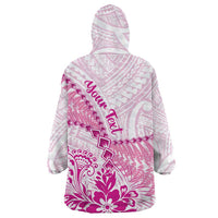 Personalised New Zealand Pink Fern Breast Cancer Wearable Blanket Hoodie Polynesian Pattern LT01 - Polynesian Pride