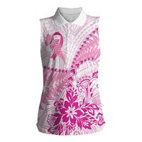 Personalised New Zealand Pink Fern Breast Cancer Women Sleeveless Polo Shirt Polynesian Pattern LT01 Female Pink - Polynesian Pride
