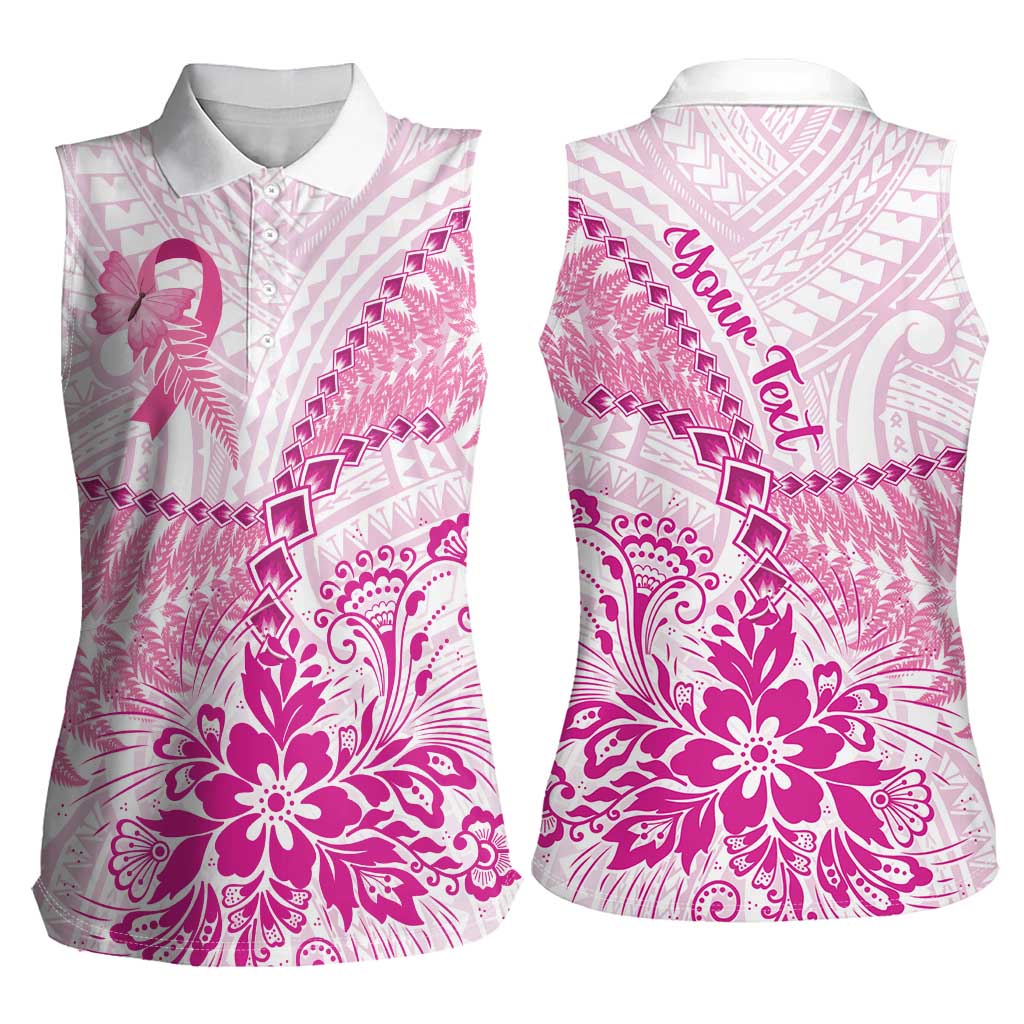 Personalised New Zealand Pink Fern Breast Cancer Women Sleeveless Polo Shirt Polynesian Pattern LT01 - Polynesian Pride