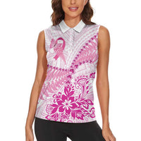 Personalised New Zealand Pink Fern Breast Cancer Women Sleeveless Polo Shirt Polynesian Pattern LT01 - Polynesian Pride