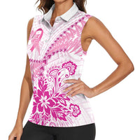 Personalised New Zealand Pink Fern Breast Cancer Women Sleeveless Polo Shirt Polynesian Pattern LT01 - Polynesian Pride