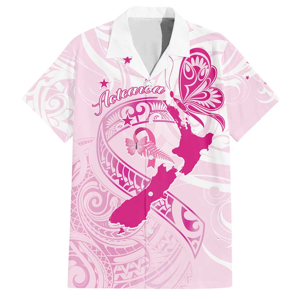 Personalised Aotearoa Breast Cancer Family Matching Long Sleeve Bodycon Dress and Hawaiian Shirt New Zealand Maori Pattern LT01 Dad's Shirt - Short Sleeve Pink - Polynesian Pride