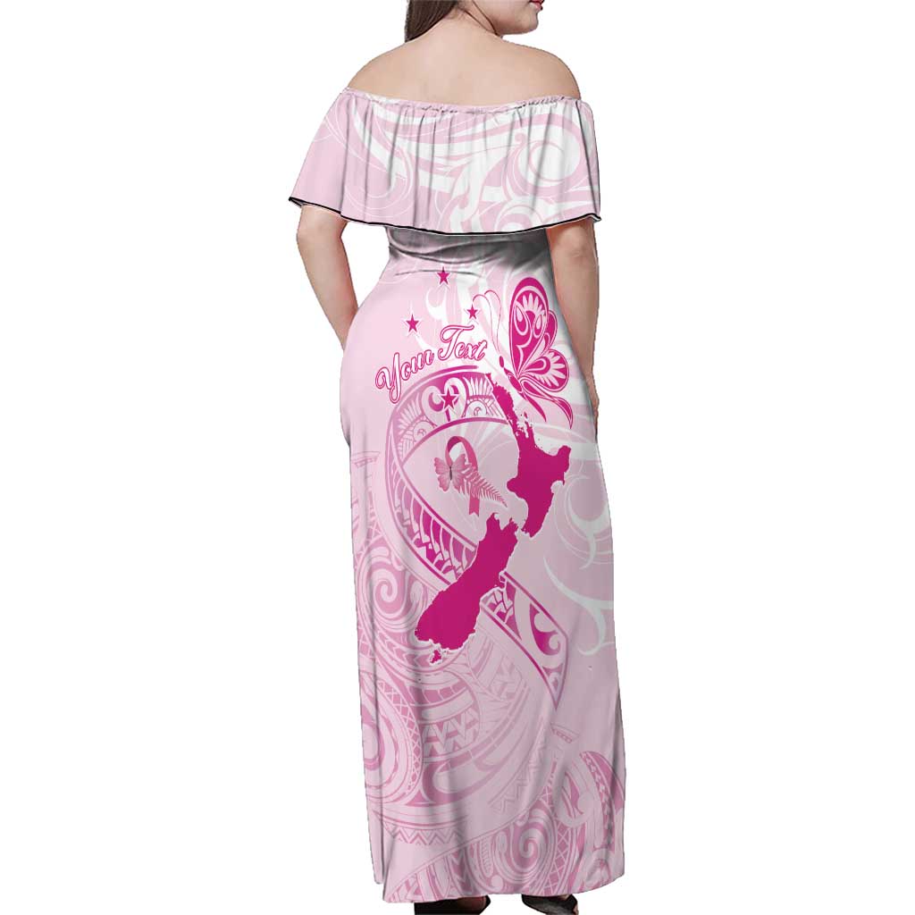 Personalised Aotearoa Breast Cancer Family Matching Off Shoulder Maxi Dress and Hawaiian Shirt New Zealand Maori Pattern LT01 - Polynesian Pride