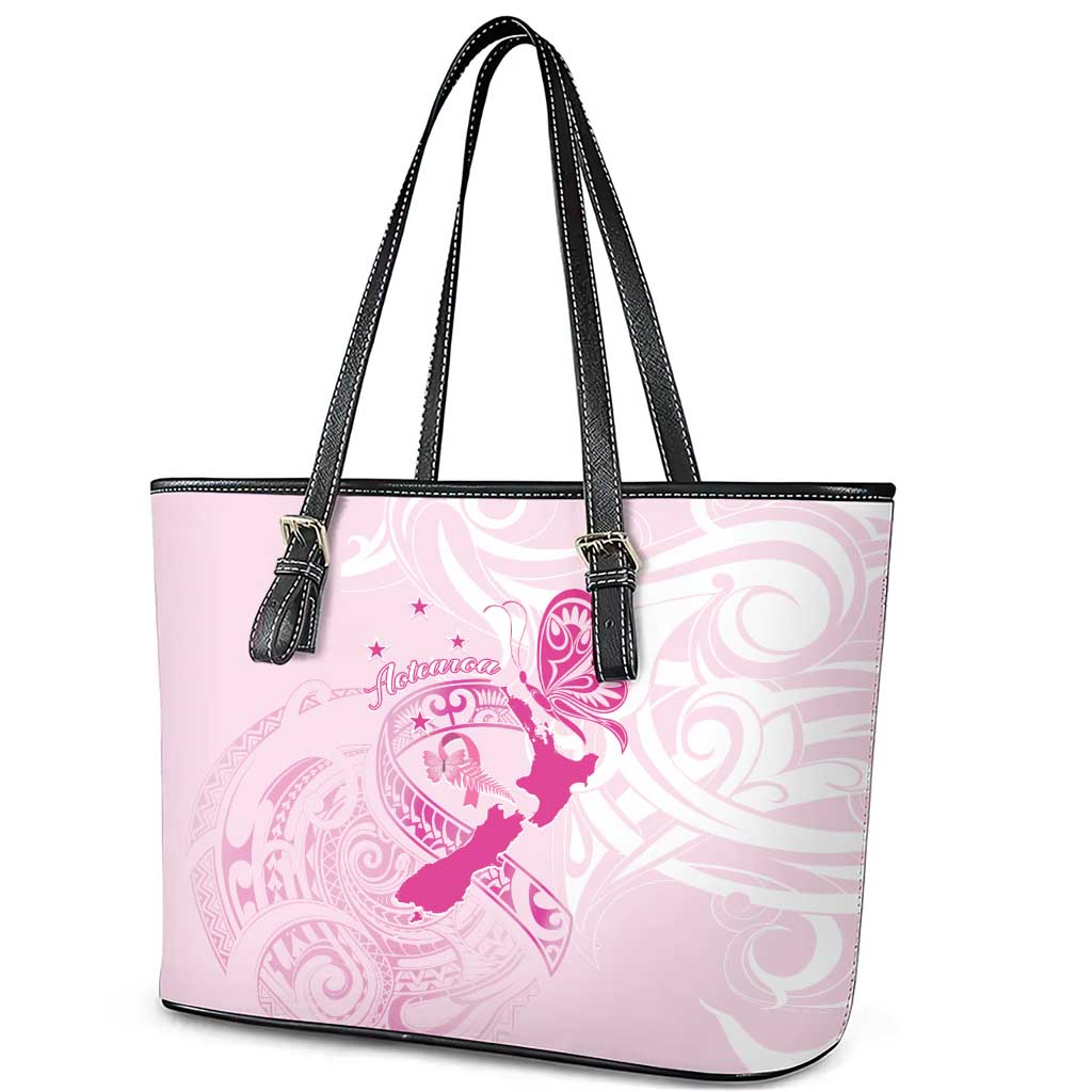 Personalised Aotearoa Breast Cancer Leather Tote Bag New Zealand Maori Pattern