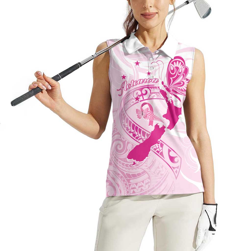 Personalised Aotearoa Breast Cancer Women Sleeveless Polo Shirt New Zealand Maori Pattern LT01 - Polynesian Pride