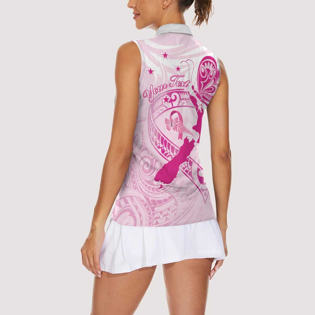 Personalised Aotearoa Breast Cancer Women Sleeveless Polo Shirt New Zealand Maori Pattern LT01 - Polynesian Pride