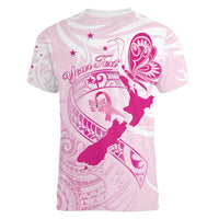 Personalised Aotearoa Breast Cancer Women V-Neck T-Shirt New Zealand Maori Pattern LT01 - Polynesian Pride