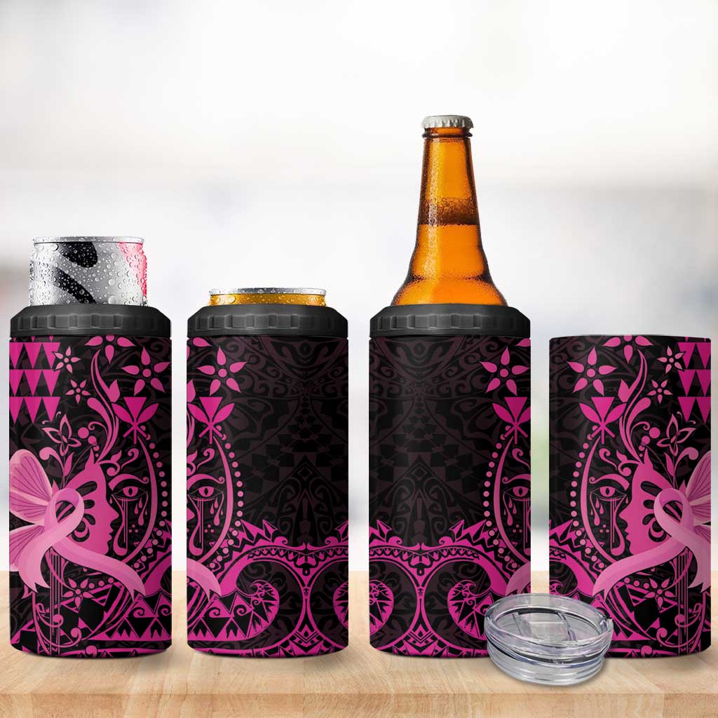 Hawaii Breast Cancer 4 in 1 Can Cooler Tumbler Girl Floral Kakau Pattern LT01 - Polynesian Pride