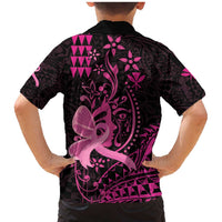 Hawaii Breast Cancer Family Matching Mermaid Dress and Hawaiian Shirt Girl Floral Kakau Pattern LT01 - Polynesian Pride