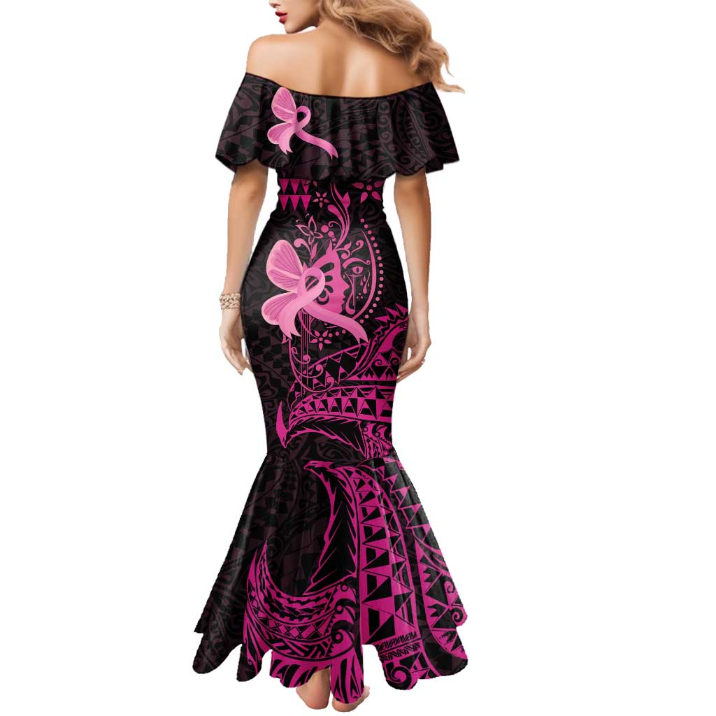 Hawaii Breast Cancer Family Matching Mermaid Dress and Hawaiian Shirt Girl Floral Kakau Pattern LT01 - Polynesian Pride