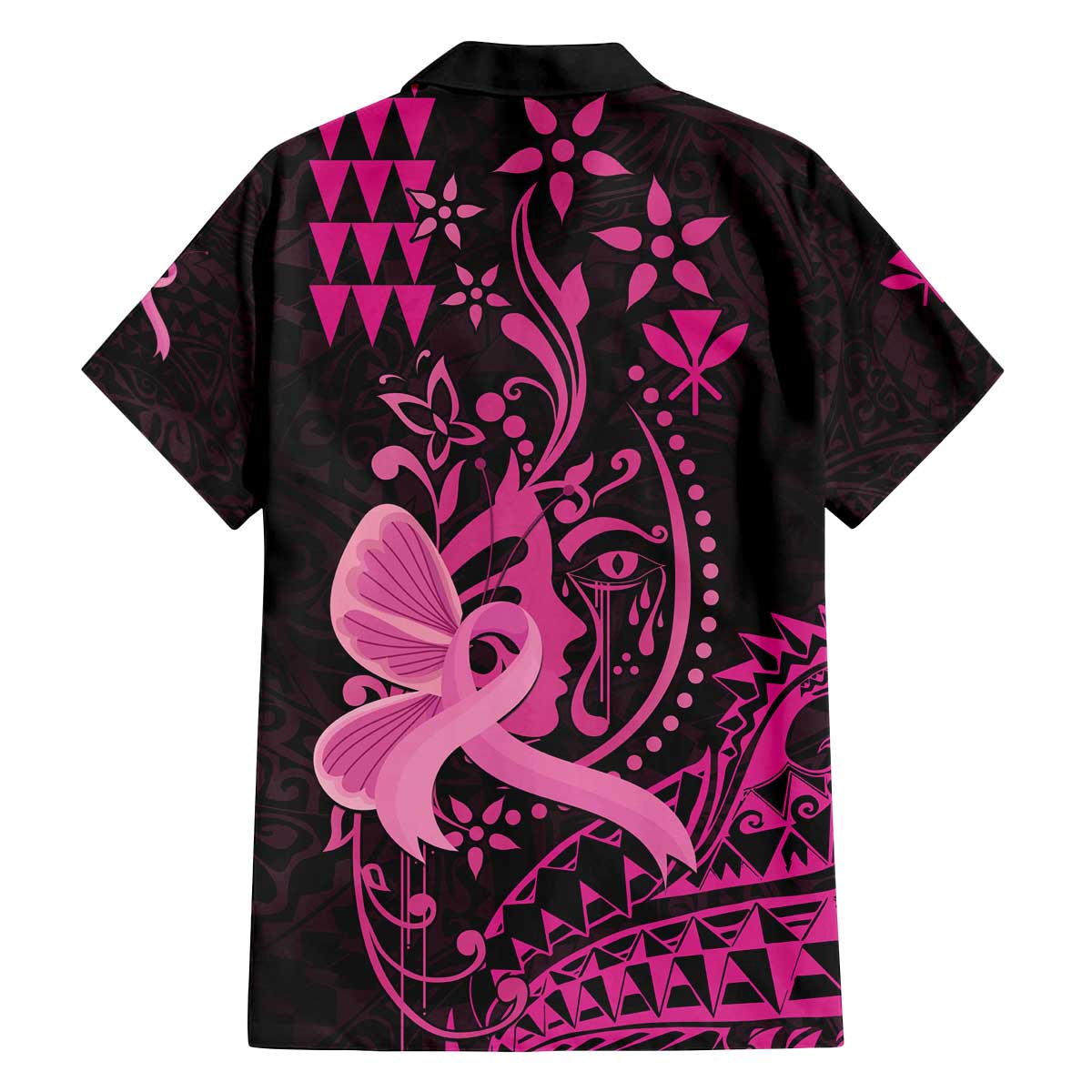 Hawaii Breast Cancer Family Matching Off The Shoulder Long Sleeve Dress and Hawaiian Shirt Girl Floral Kakau Pattern LT01 - Polynesian Pride