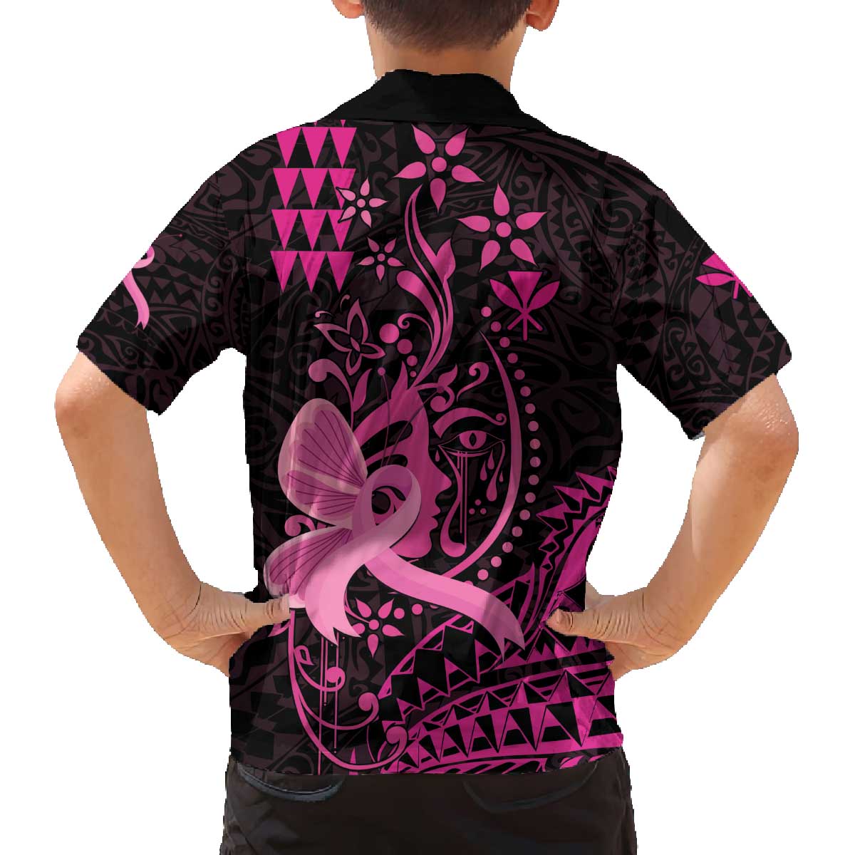 Hawaii Breast Cancer Family Matching Puletasi and Hawaiian Shirt Girl Floral Kakau Pattern LT01 - Polynesian Pride