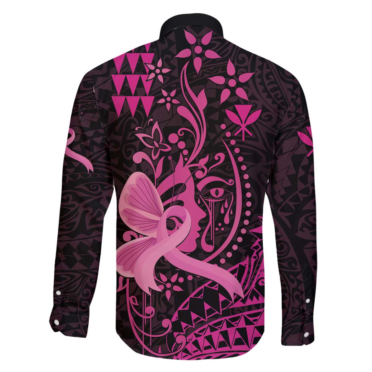 Hawaii Breast Cancer Family Matching Puletasi and Hawaiian Shirt Girl Floral Kakau Pattern LT01 - Polynesian Pride