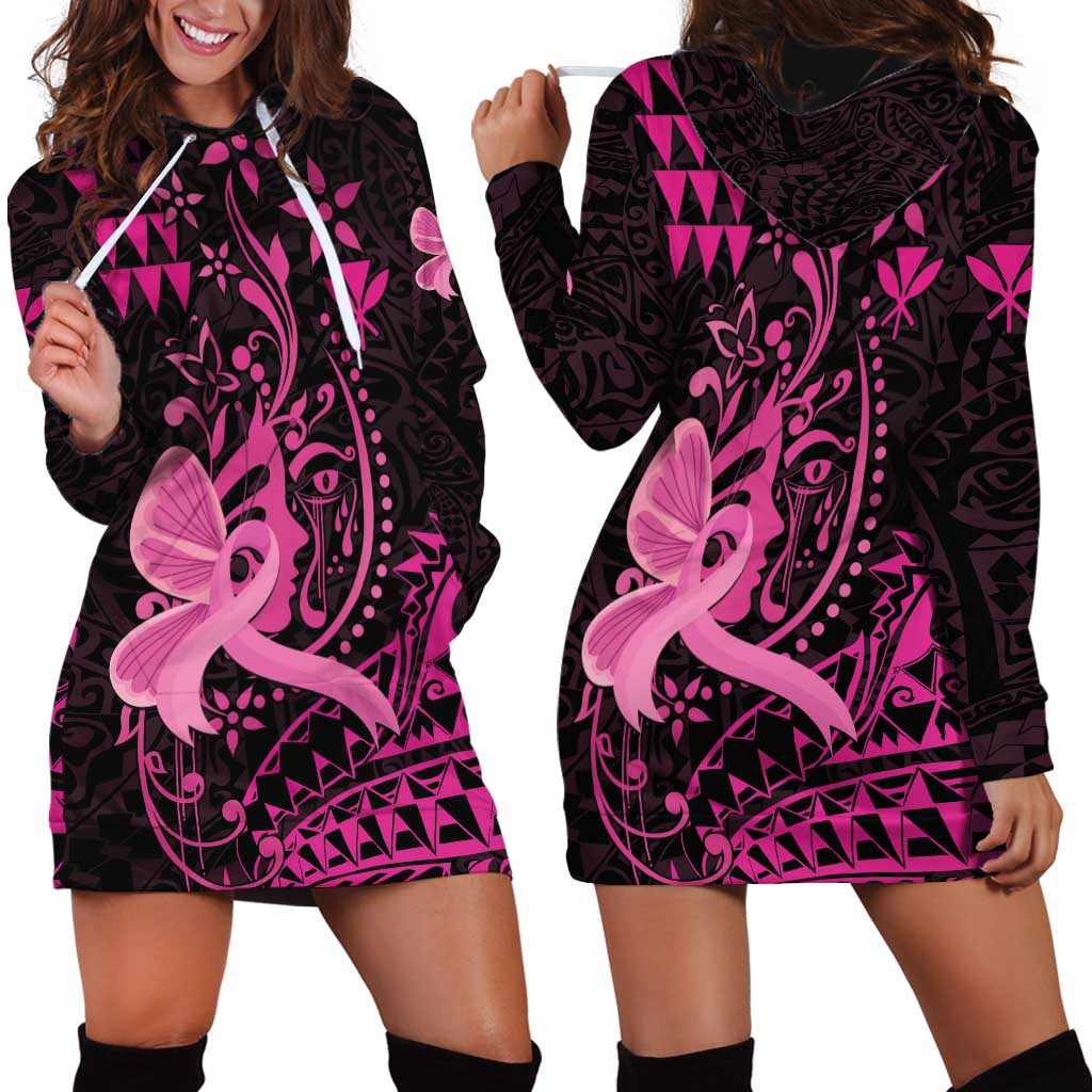 Hawaii Breast Cancer Hoodie Dress Girl Floral Kakau Pattern LT01 - Polynesian Pride