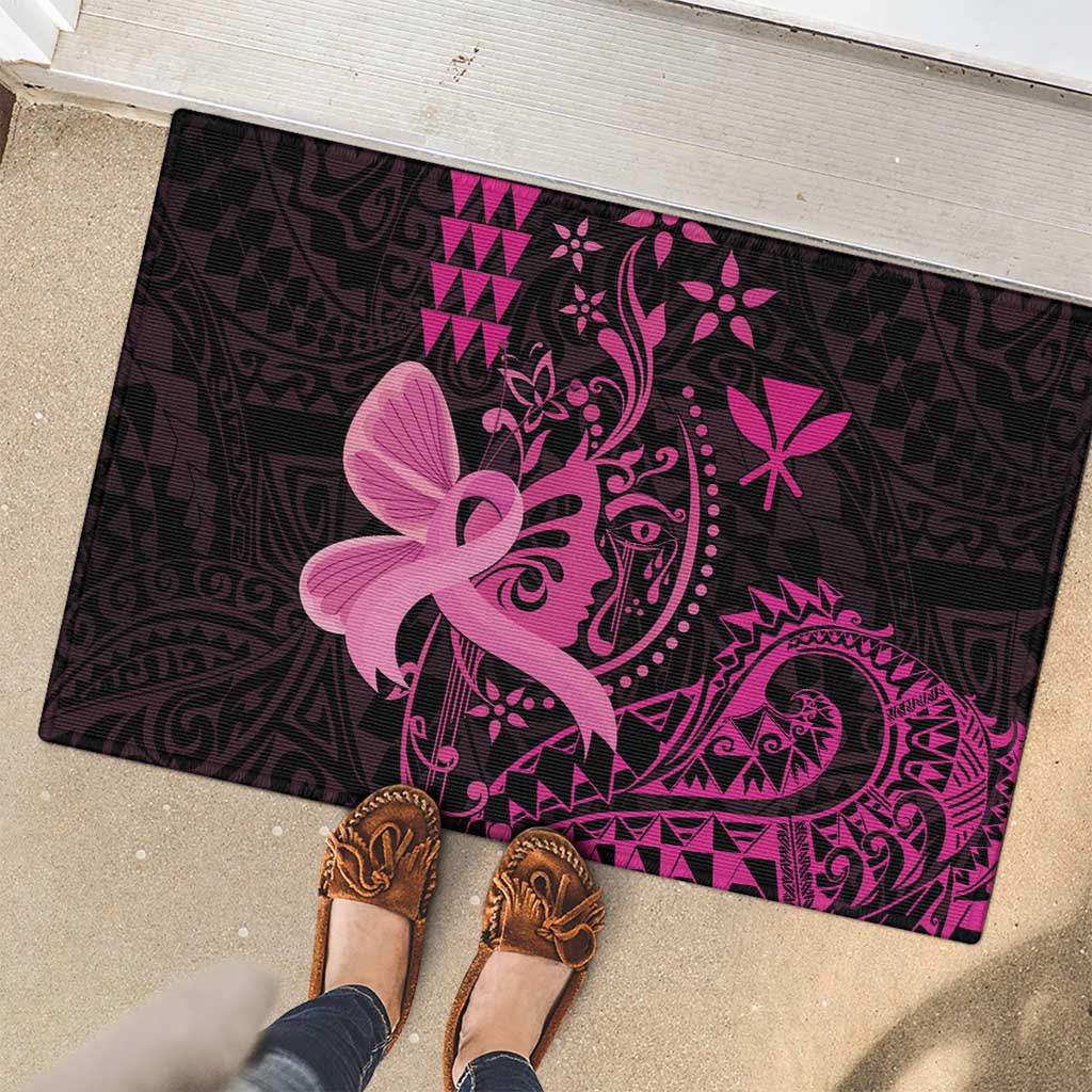 Hawaii Breast Cancer Rubber Doormat Girl Floral Kakau Pattern