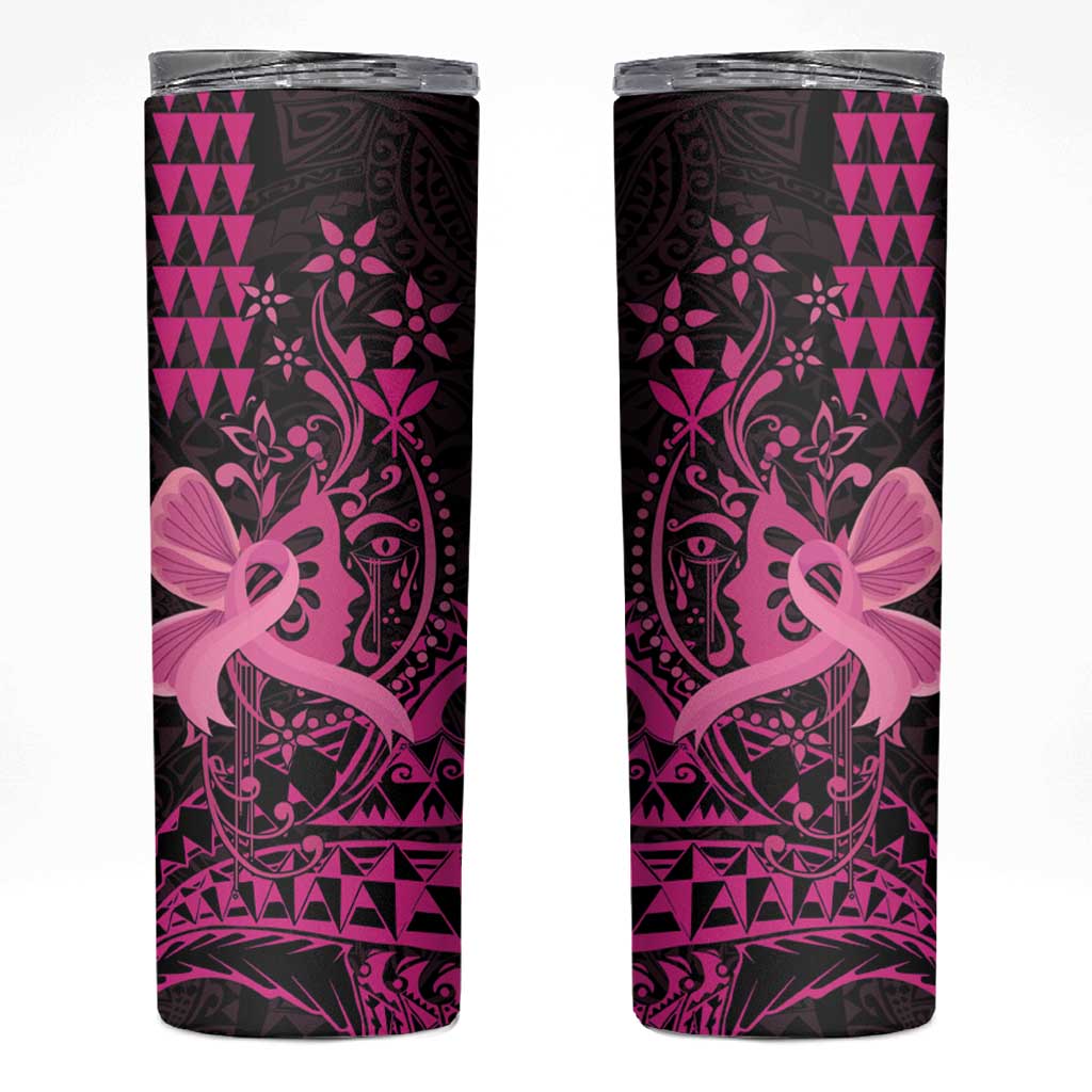 Hawaii Breast Cancer Skinny Tumbler Girl Floral Kakau Pattern LT01 Pink - Polynesian Pride