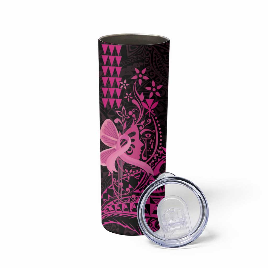 Hawaii Breast Cancer Skinny Tumbler Girl Floral Kakau Pattern LT01 - Polynesian Pride