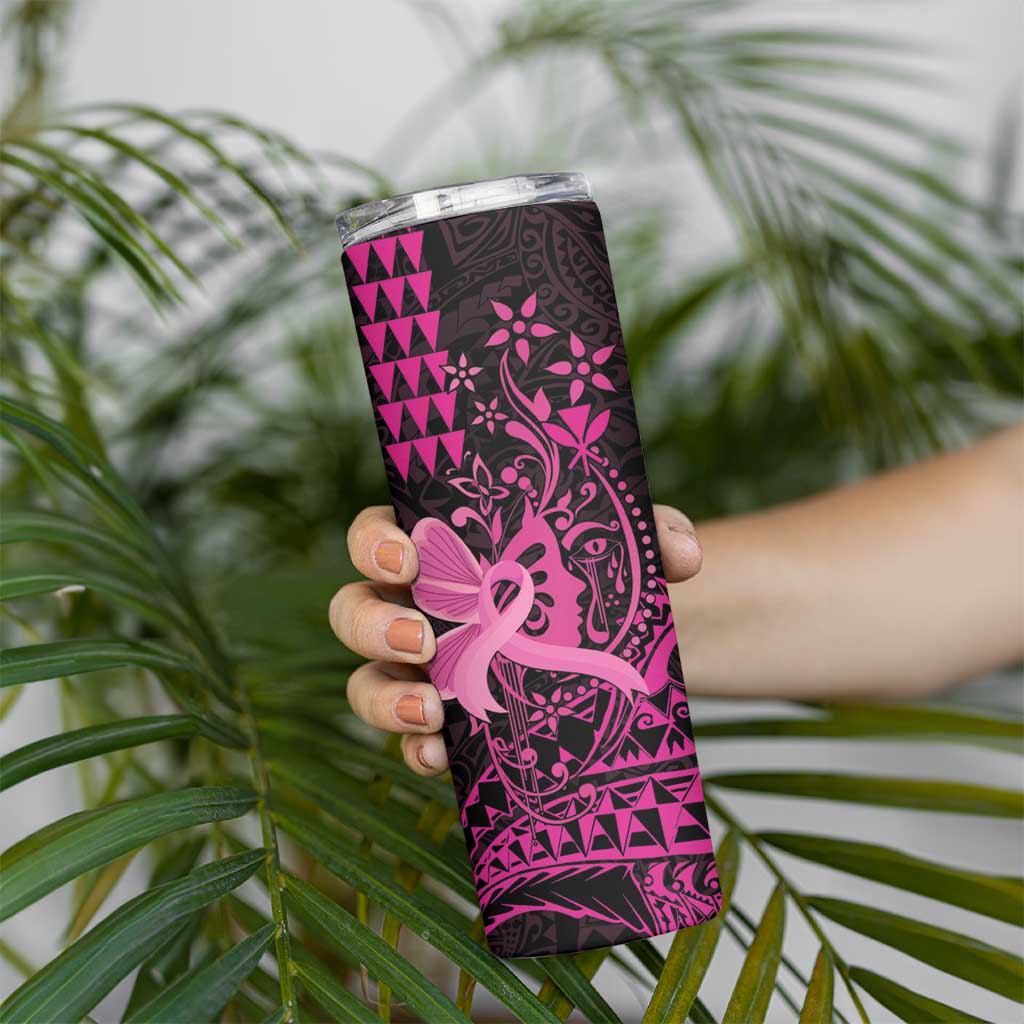 Hawaii Breast Cancer Skinny Tumbler Girl Floral Kakau Pattern LT01 - Polynesian Pride
