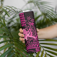 Hawaii Breast Cancer Skinny Tumbler Girl Floral Kakau Pattern LT01 - Polynesian Pride