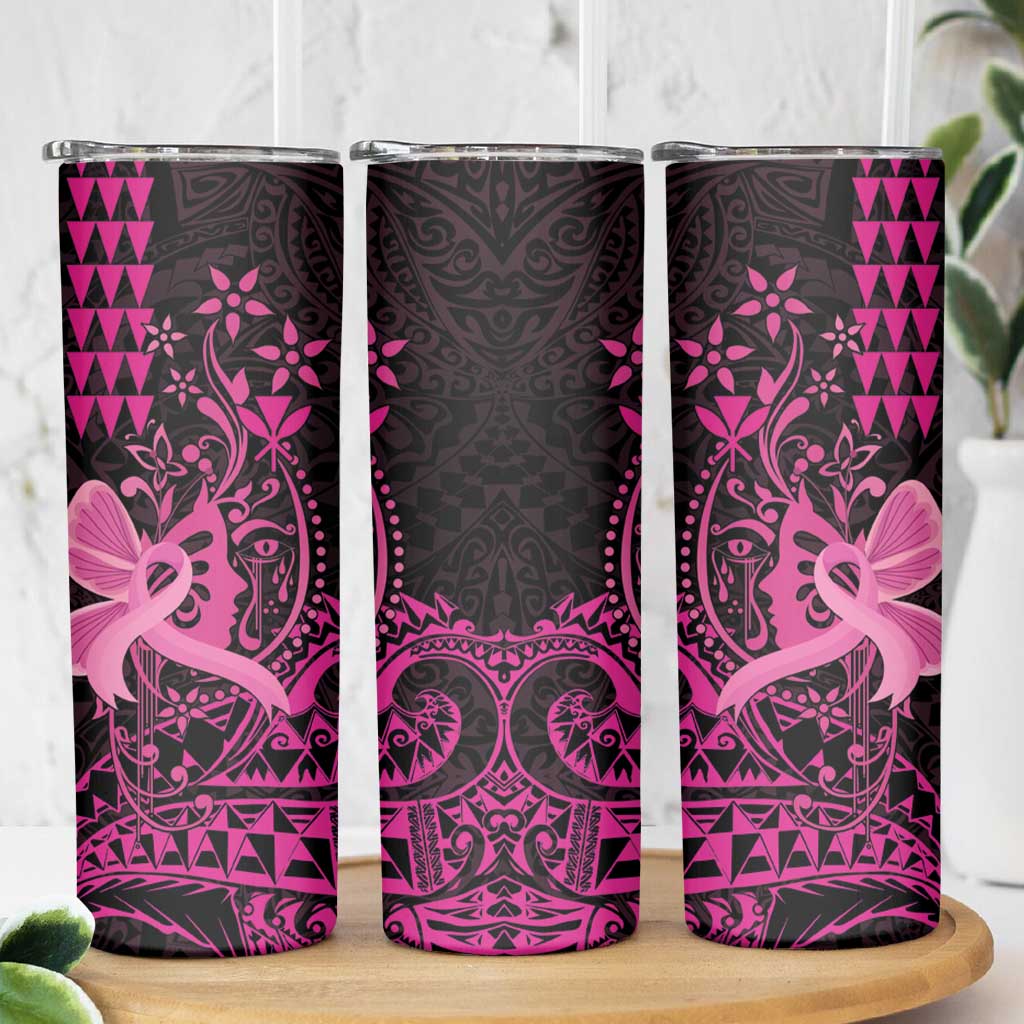 Hawaii Breast Cancer Skinny Tumbler Girl Floral Kakau Pattern LT01 - Polynesian Pride
