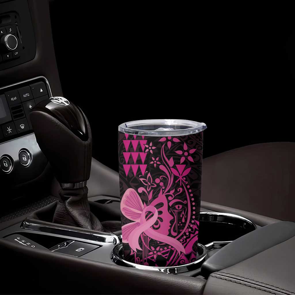 Hawaii Breast Cancer Tumbler Cup Girl Floral Kakau Pattern