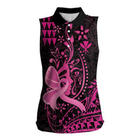 Hawaii Breast Cancer Women Sleeveless Polo Shirt Girl Floral Kakau Pattern LT01 Female Pink - Polynesian Pride