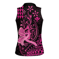 Hawaii Breast Cancer Women Sleeveless Polo Shirt Girl Floral Kakau Pattern LT01 - Polynesian Pride