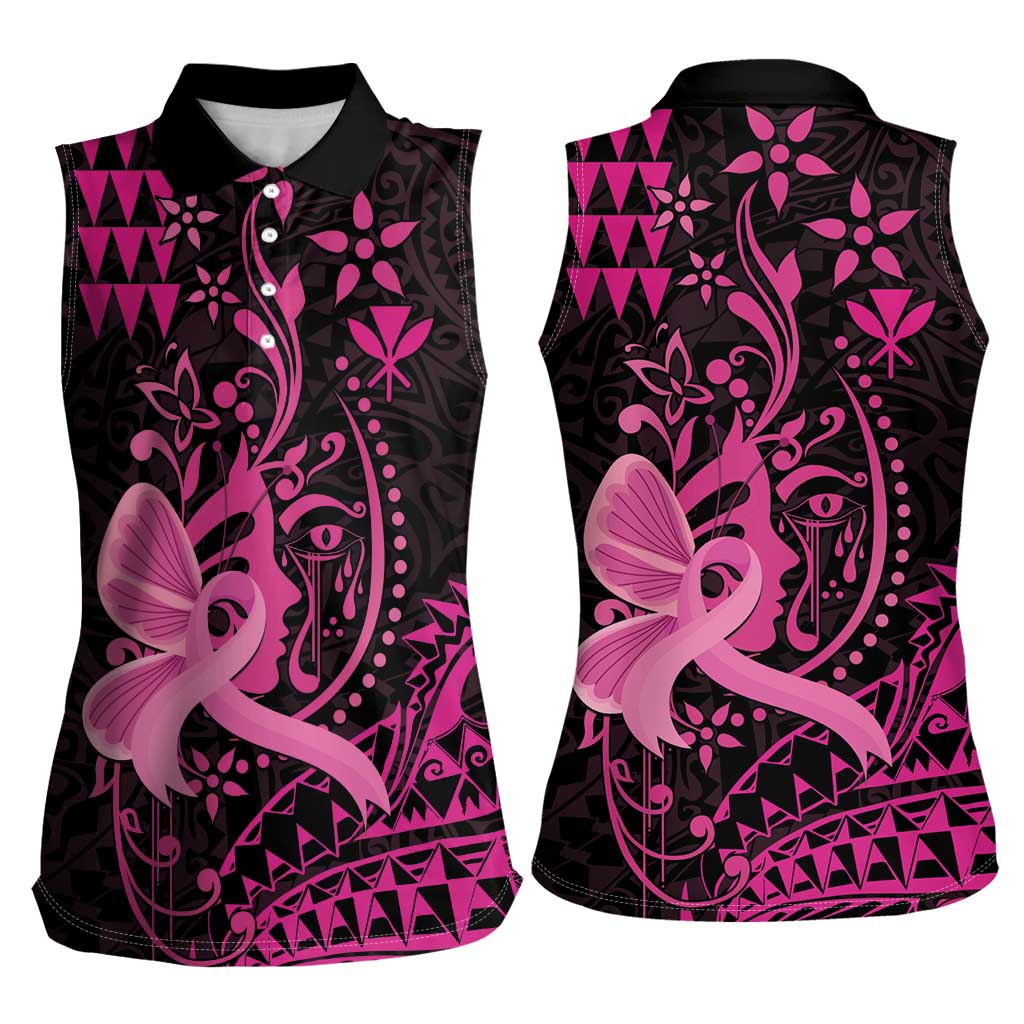 Hawaii Breast Cancer Women Sleeveless Polo Shirt Girl Floral Kakau Pattern LT01 - Polynesian Pride