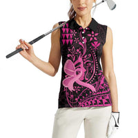 Hawaii Breast Cancer Women Sleeveless Polo Shirt Girl Floral Kakau Pattern LT01 - Polynesian Pride