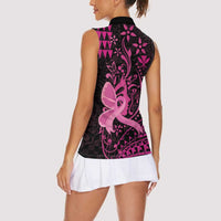 Hawaii Breast Cancer Women Sleeveless Polo Shirt Girl Floral Kakau Pattern LT01 - Polynesian Pride