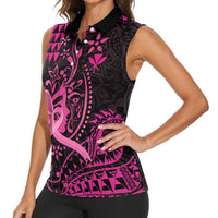 Hawaii Breast Cancer Women Sleeveless Polo Shirt Girl Floral Kakau Pattern LT01 - Polynesian Pride
