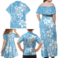 Fiji Tapa Pattern Family Matching Off Shoulder Maxi Dress and Hawaiian Shirt Plumeria Floral LT01 - Polynesian Pride