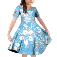 Fiji Tapa Pattern Family Matching Off Shoulder Short Dress and Hawaiian Shirt Plumeria Floral LT01 Daughter's Dress Blue - Polynesian Pride