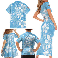 Fiji Tapa Pattern Family Matching Short Sleeve Bodycon Dress and Hawaiian Shirt Plumeria Floral LT01 - Polynesian Pride