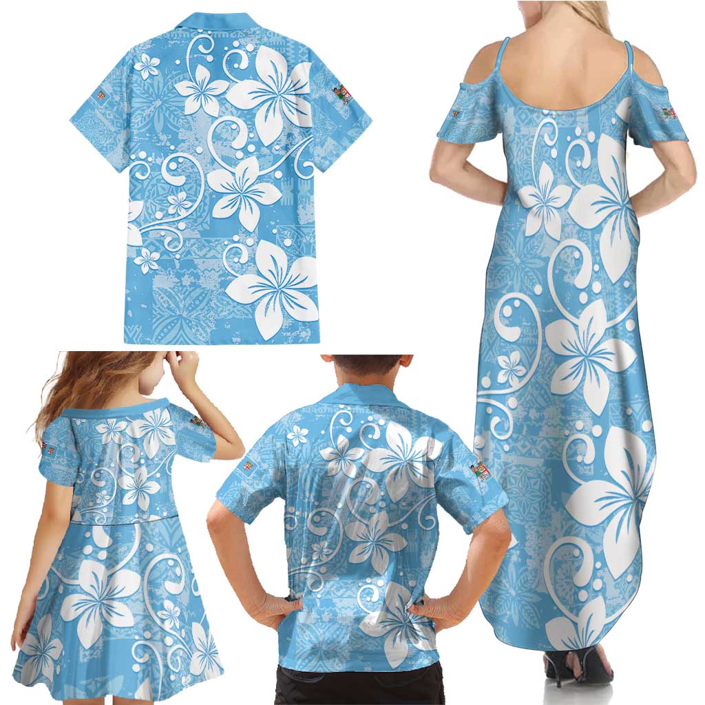 Fiji Tapa Pattern Family Matching Summer Maxi Dress and Hawaiian Shirt Plumeria Floral LT01 - Polynesian Pride