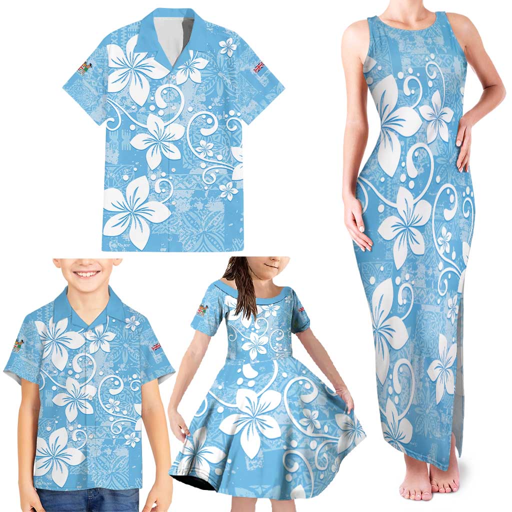 Fiji Tapa Pattern Family Matching Tank Maxi Dress and Hawaiian Shirt Plumeria Floral LT01 - Polynesian Pride