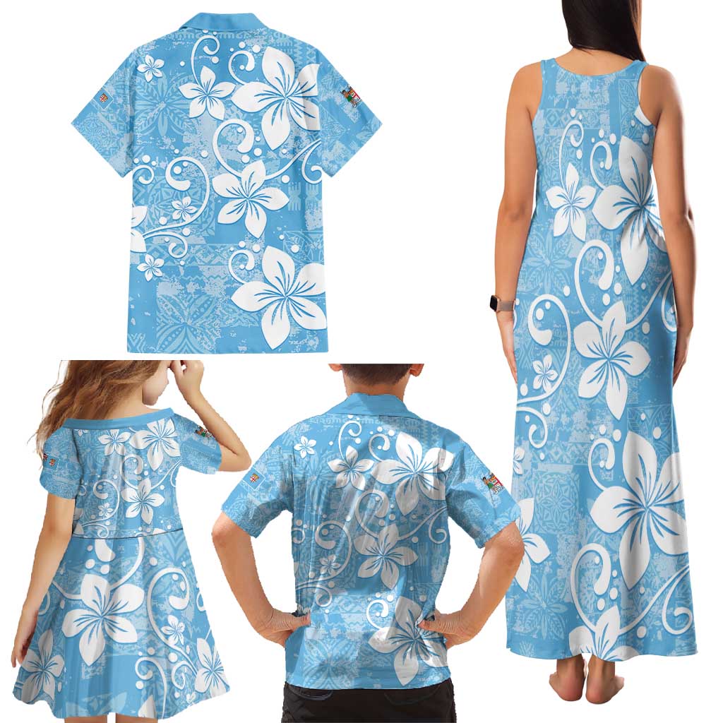 Fiji Tapa Pattern Family Matching Tank Maxi Dress and Hawaiian Shirt Plumeria Floral LT01 - Polynesian Pride