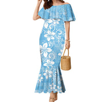 Fiji Tapa Pattern Mermaid Dress Plumeria Floral LT01 Women Blue - Polynesian Pride