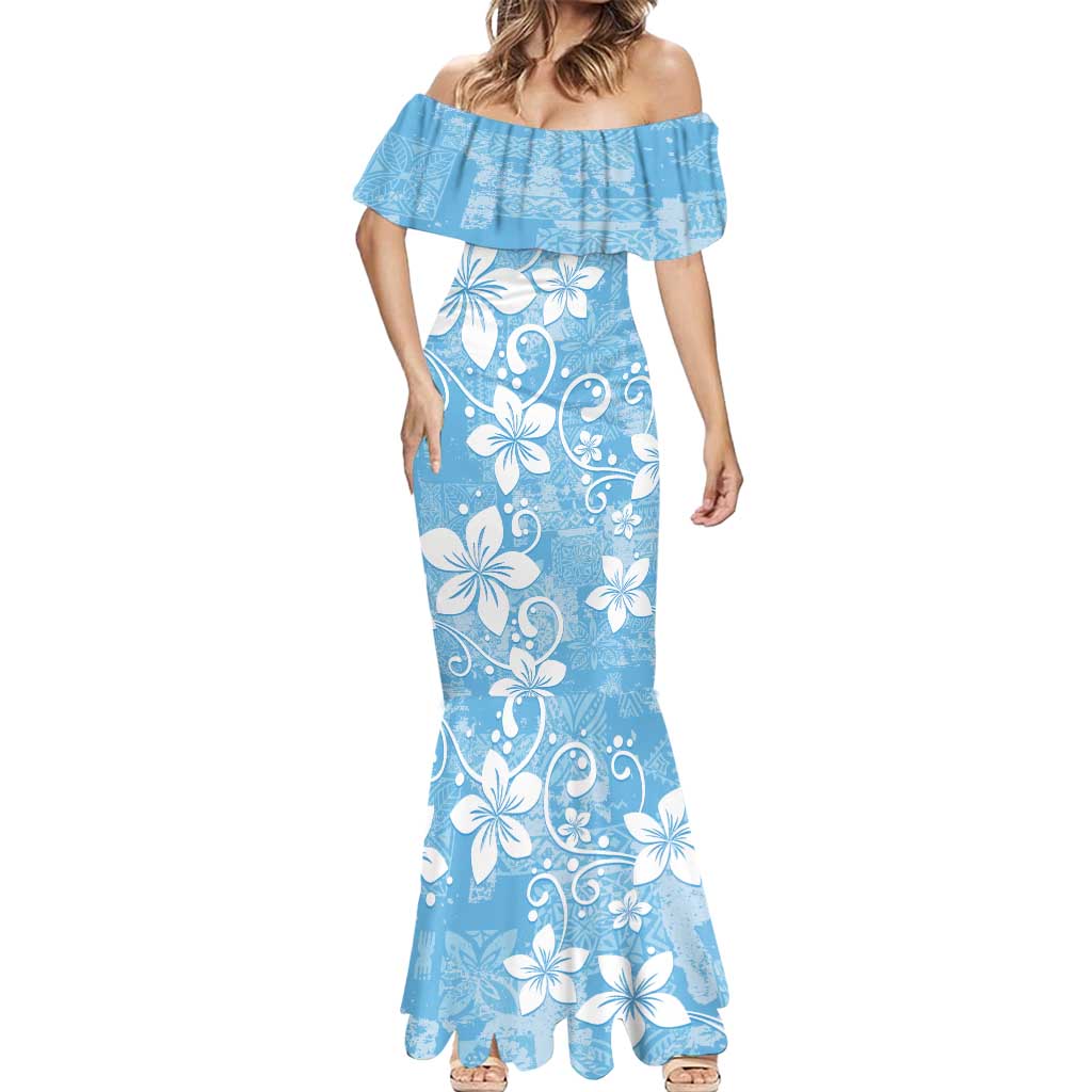 Fiji Tapa Pattern Mermaid Dress Plumeria Floral LT01 - Polynesian Pride