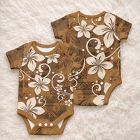 Plumeria Floral Tapa Pattern Vintage Gold Baby Onesie LT01 - Polynesian Pride