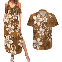 Plumeria Floral Tapa Pattern Vintage Gold Couples Matching Summer Maxi Dress and Hawaiian Shirt LT01 Gold - Polynesian Pride