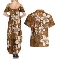 Plumeria Floral Tapa Pattern Vintage Gold Couples Matching Summer Maxi Dress and Hawaiian Shirt LT01 - Polynesian Pride