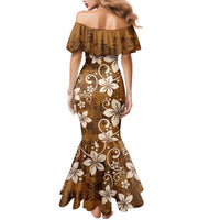 Plumeria Floral Tapa Pattern Vintage Gold Family Matching Mermaid Dress and Hawaiian Shirt LT01 - Polynesian Pride