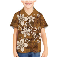 Plumeria Floral Tapa Pattern Vintage Gold Family Matching Mermaid Dress and Hawaiian Shirt LT01 Son's Shirt Gold - Polynesian Pride