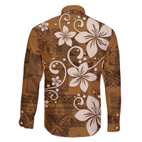 Plumeria Floral Tapa Pattern Vintage Gold Family Matching Off The Shoulder Long Sleeve Dress and Hawaiian Shirt LT01 - Polynesian Pride